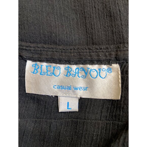 Bleu Bayou Black Cold Shoulder Sheer Blouse Size L Asymmetrical Hem - Picture 3 of 8